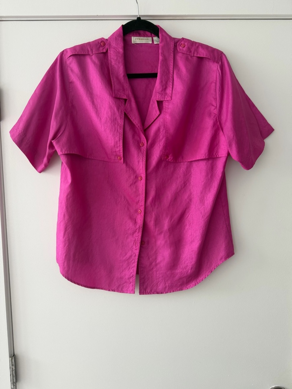 Bright Fuchsia Short-Sleeve Button-Down Shirt